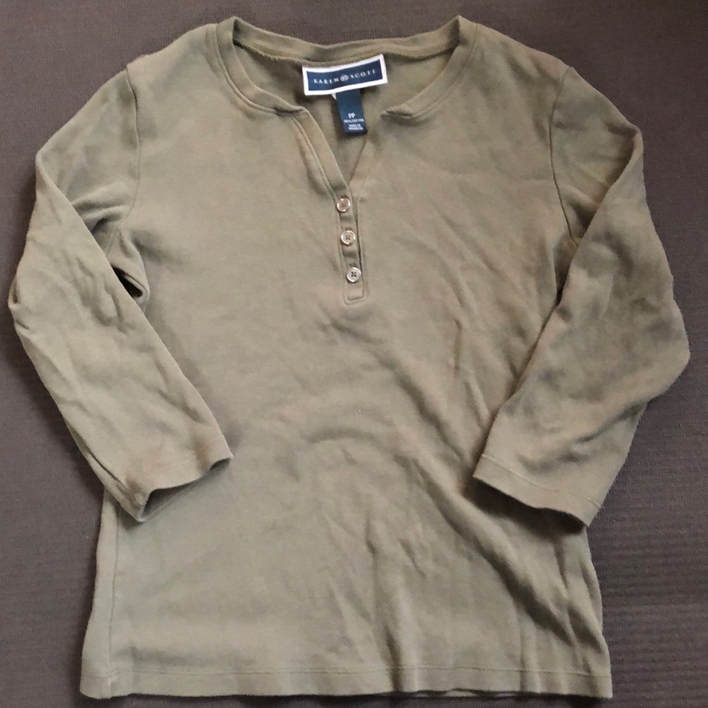 Petite Karen Scott size pp , olive green . 100% cotton